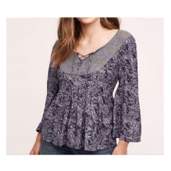 Anthropologie Akemi + Kin Babydoll Crochet Lace Peasant Blouse M - Picture 1 of 6